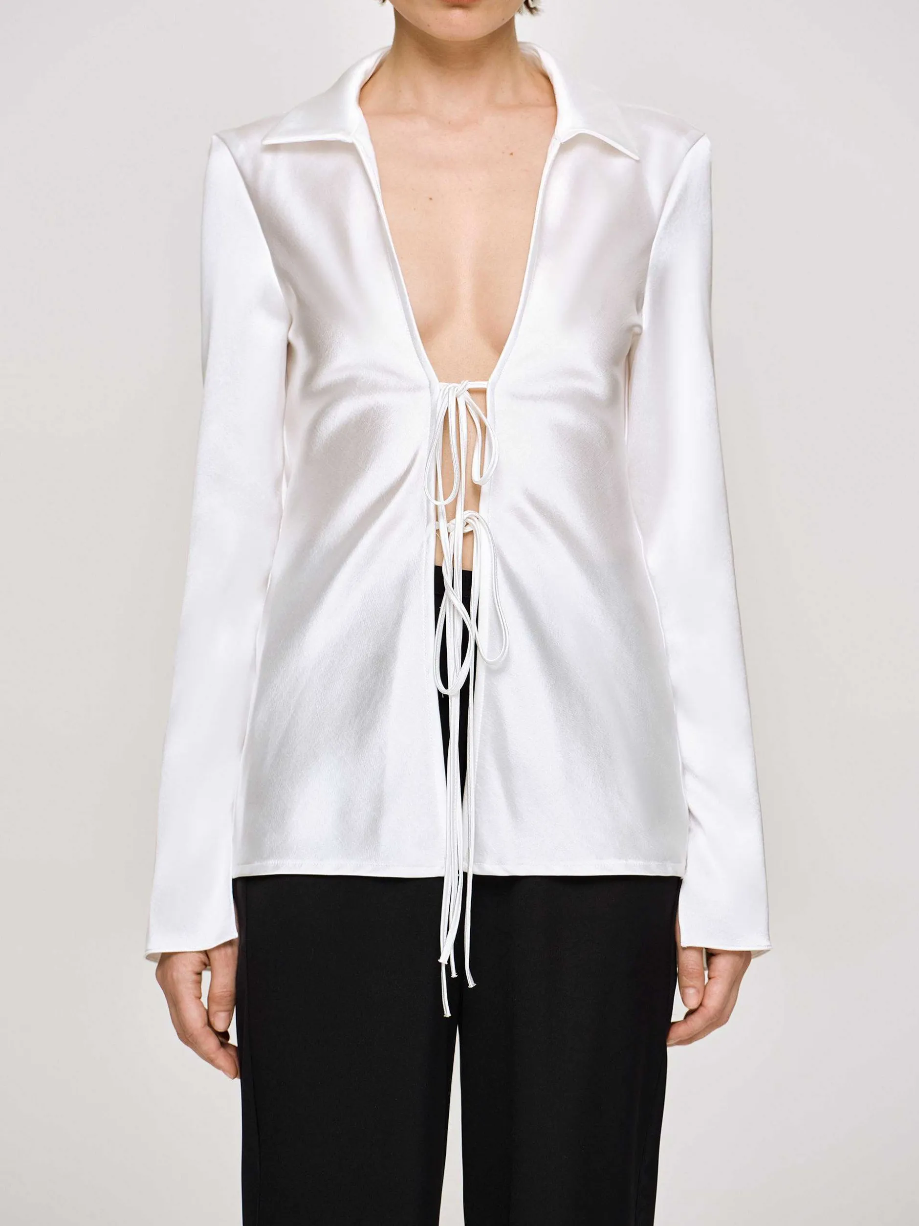 Tops-Source Unknown Reyna Satin Blouse, Pearl