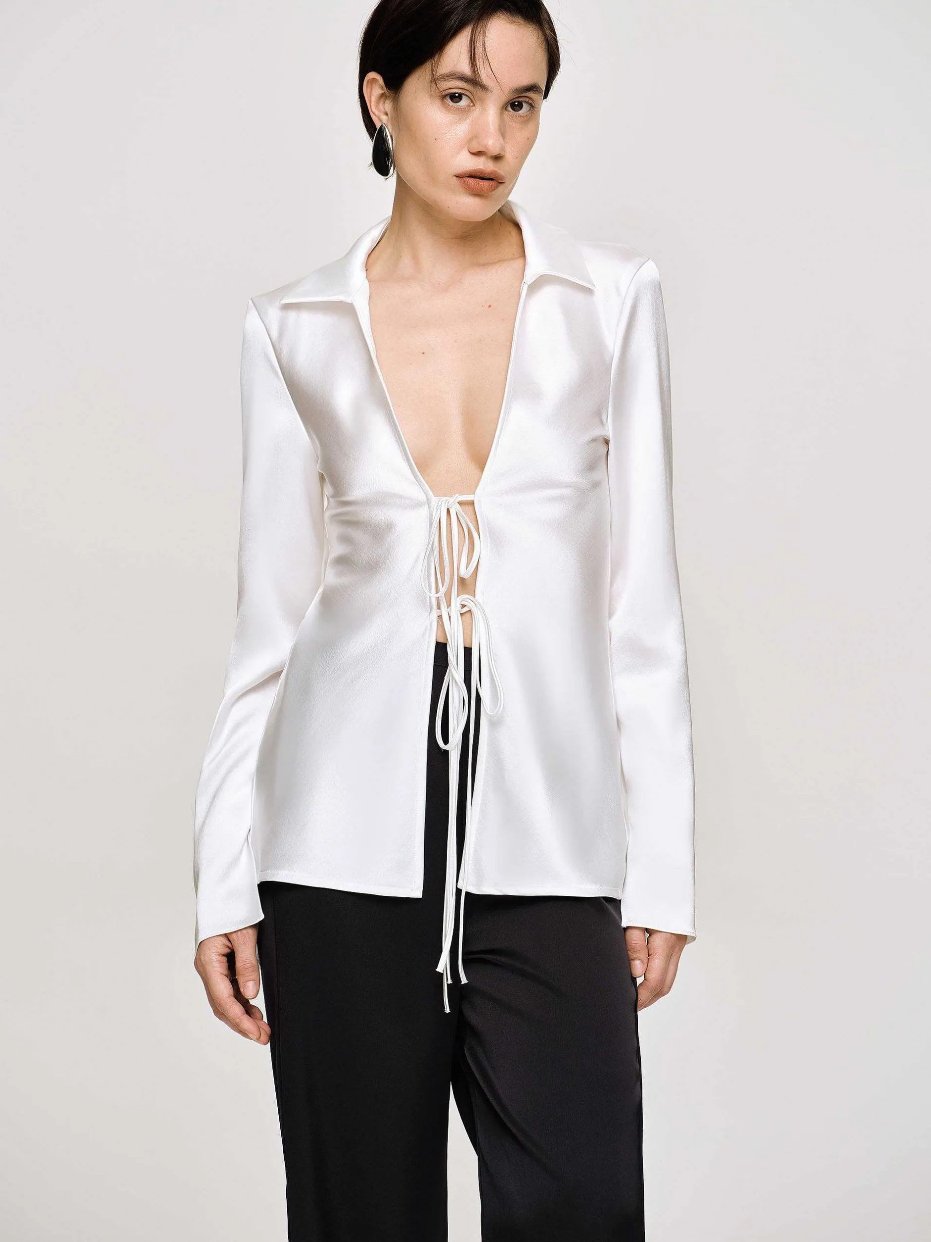 Tops-Source Unknown Reyna Satin Blouse, Pearl