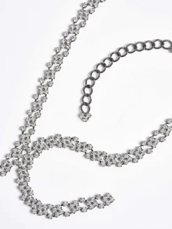 Clothing-Source Unknown Rhinestone Drop Necklace, Silver