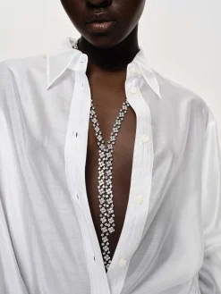 Clothing-Source Unknown Rhinestone Drop Necklace, Silver