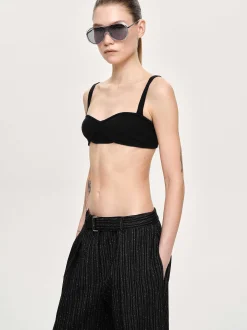 Tops-Source Unknown Rib Knit Bra, Black