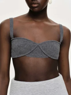 Tops-Source Unknown Rib Knit Bra, Charcoal