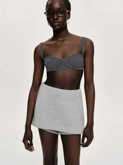 Tops-Source Unknown Rib Knit Bra, Charcoal