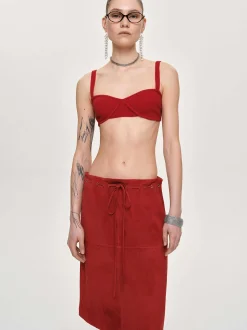 Knitwear-Source Unknown Rib Knit Bra, Red