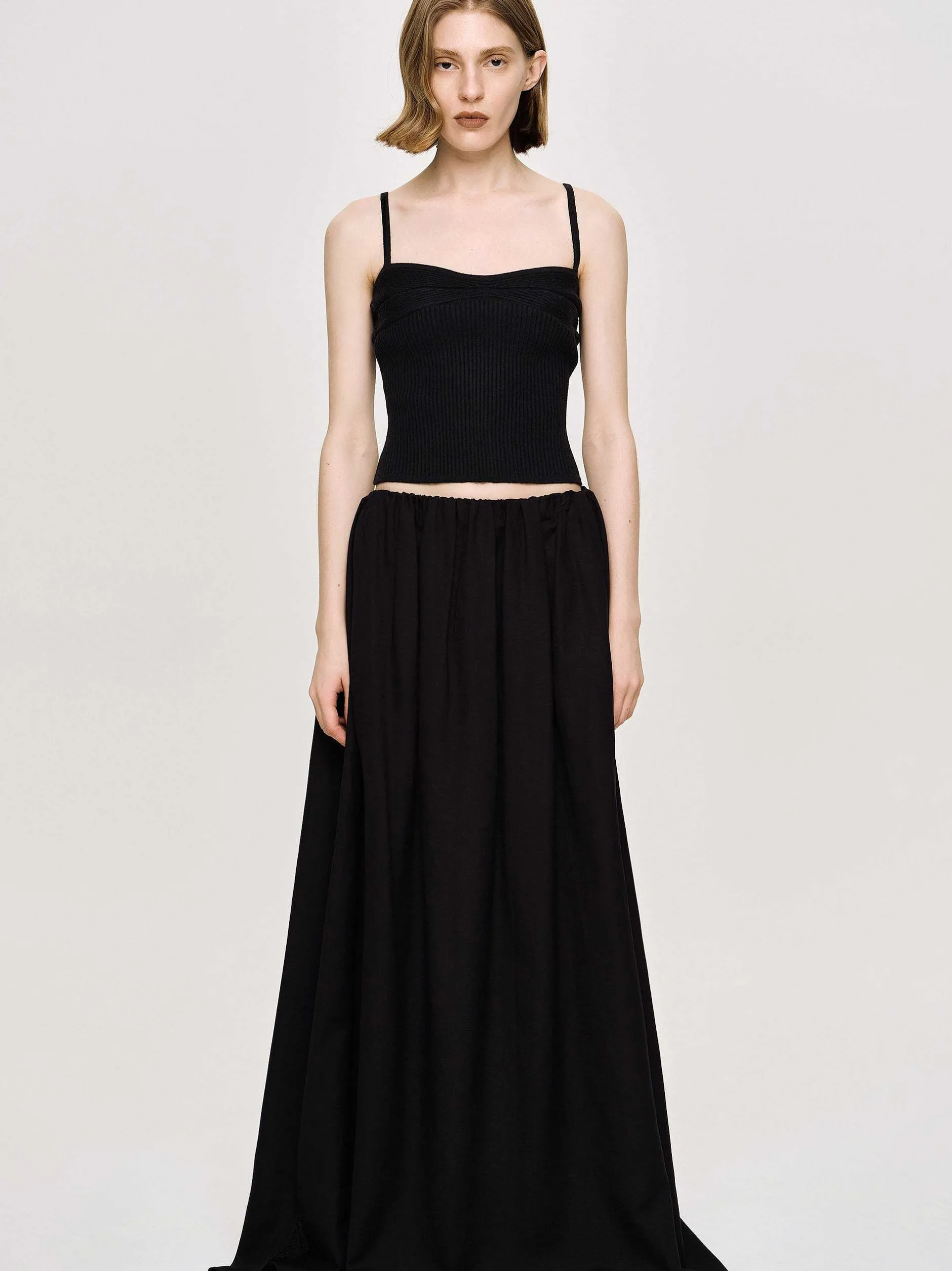Knitwear-Source Unknown Rib Knit Camisole, Black