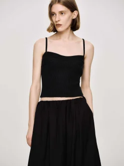 Knitwear-Source Unknown Rib Knit Camisole, Black