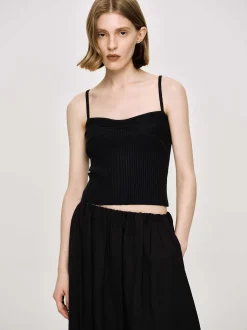 Knitwear-Source Unknown Rib Knit Camisole, Black