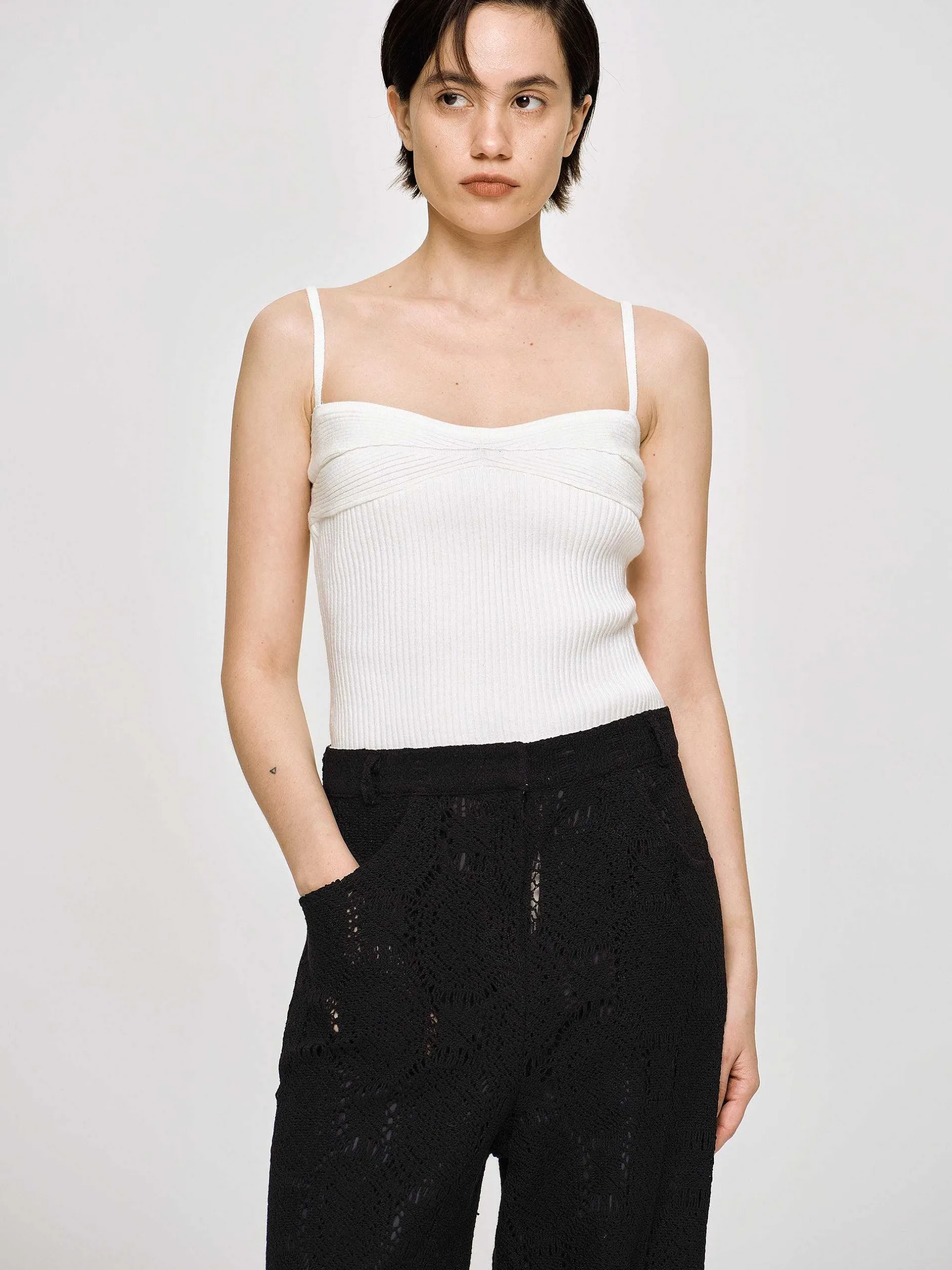 Clothing-Source Unknown Rib Knit Camisole, White