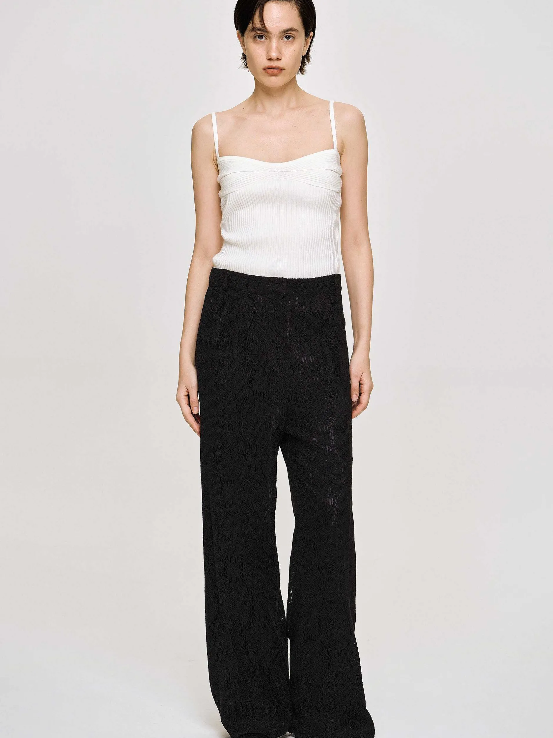 Knitwear-Source Unknown Rib Knit Camisole, White