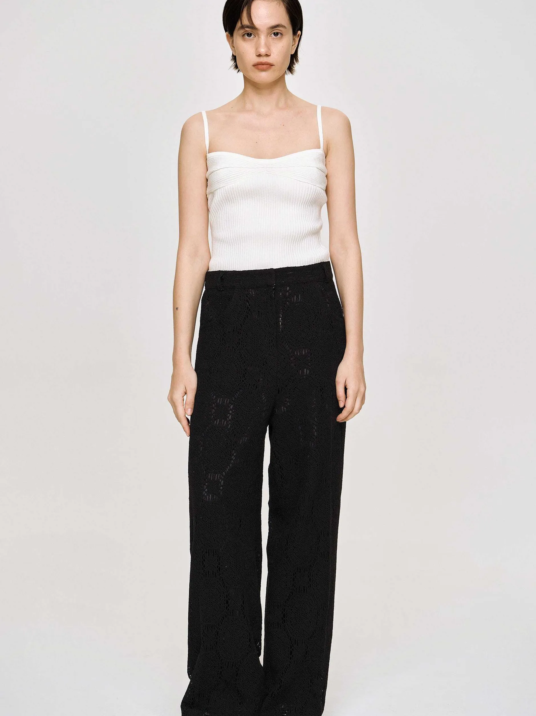 Knitwear-Source Unknown Rib Knit Camisole, White