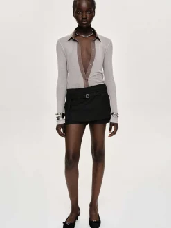 Bottoms-Source Unknown Rioni Belted Mini Skort, Black Bean