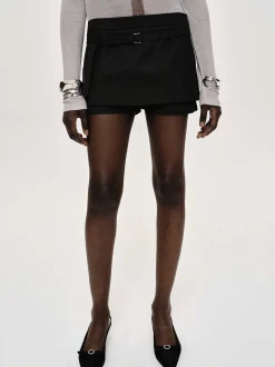 Bottoms-Source Unknown Rioni Belted Mini Skort, Black Bean