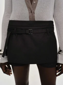 Bottoms-Source Unknown Rioni Belted Mini Skort, Black Bean