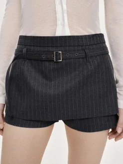 Clothing-Source Unknown Rioni Belted Mini Skort, Charcoal Stripe