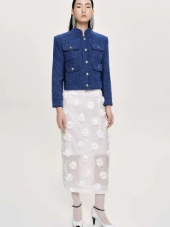 Clothing-Source Unknown Rose Applique Midi Skirt, White