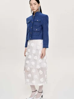 Bottoms-Source Unknown Rose Applique Midi Skirt, White
