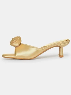 Shoes & Bags-Source Unknown Rose Applique Satin Mules, Buttermilk