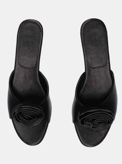 Shoes & Bags-Source Unknown Rose Applique Satin Mules, Black