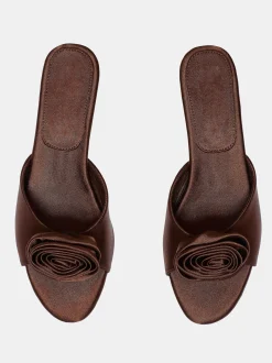 Shoes & Bags-Source Unknown Rose Applique Satin Mules, Chocolate