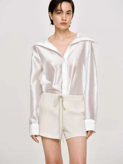 Clothing-Source Unknown Sailor Collar Sheer Shirt, White