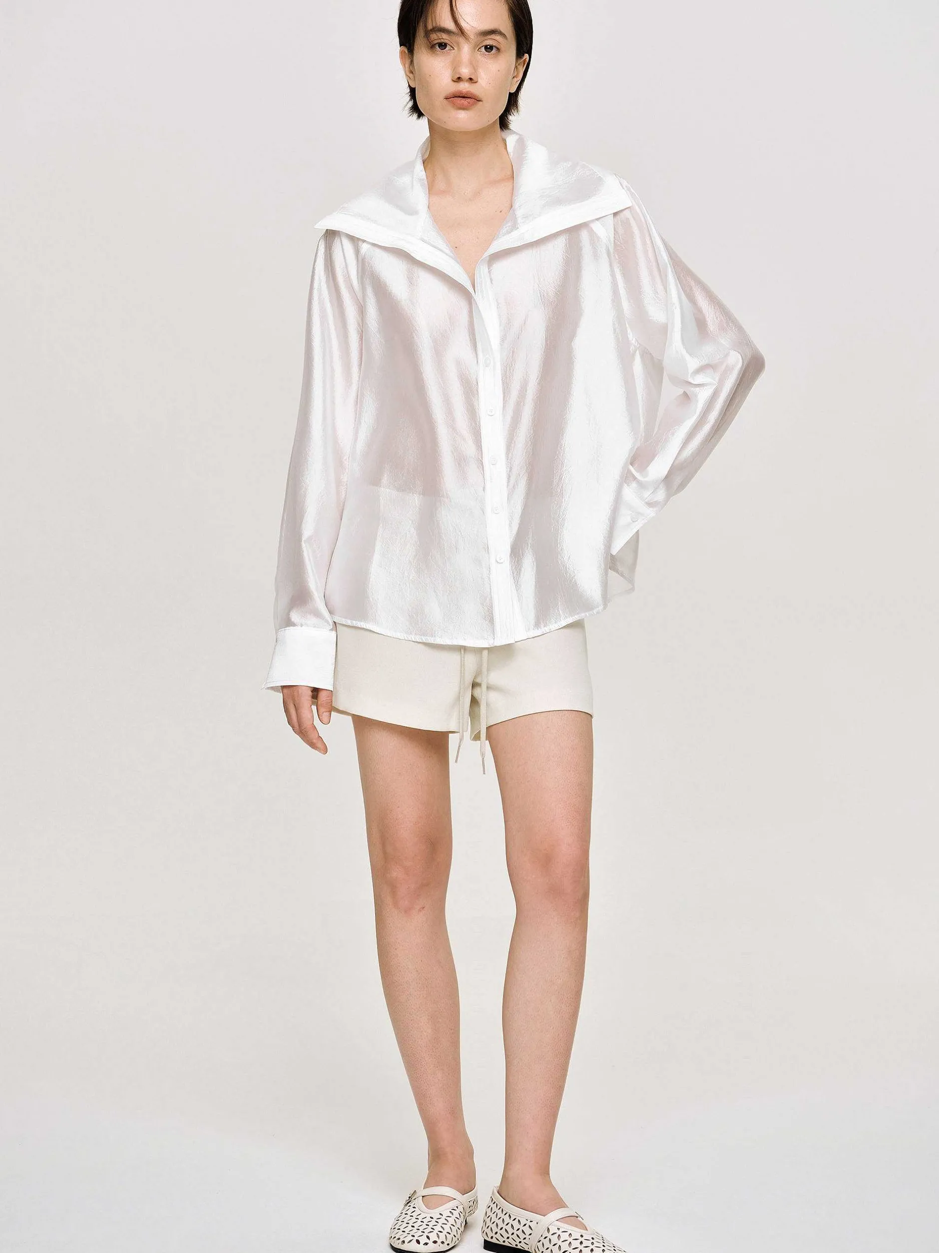 Clothing-Source Unknown Sailor Collar Sheer Shirt, White