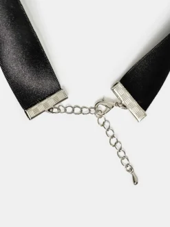 Accessories-Source Unknown Satin Bow Choker, Black