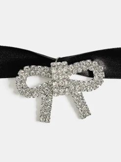 Accessories-Source Unknown Satin Bow Choker, Black