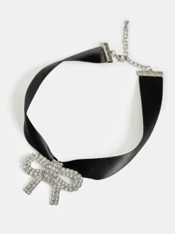 Clothing-Source Unknown Satin Bow Choker, Black
