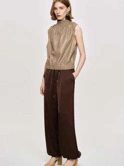 Bottoms-Source Unknown Satin Jogger Pants, Merlot Red