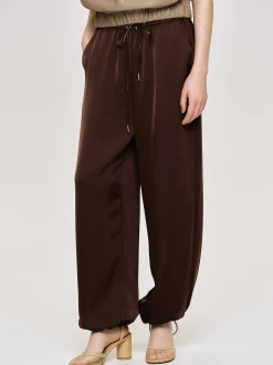Bottoms-Source Unknown Satin Jogger Pants, Merlot Red