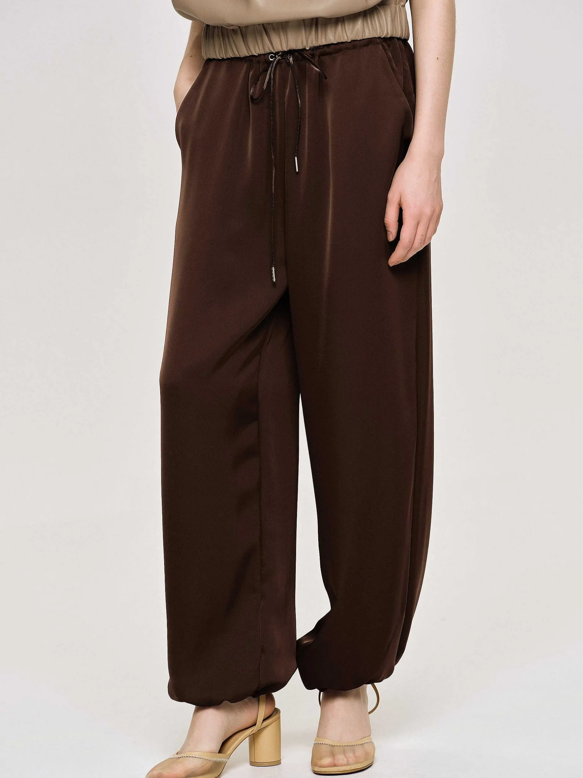 Bottoms-Source Unknown Satin Jogger Pants, Merlot Red