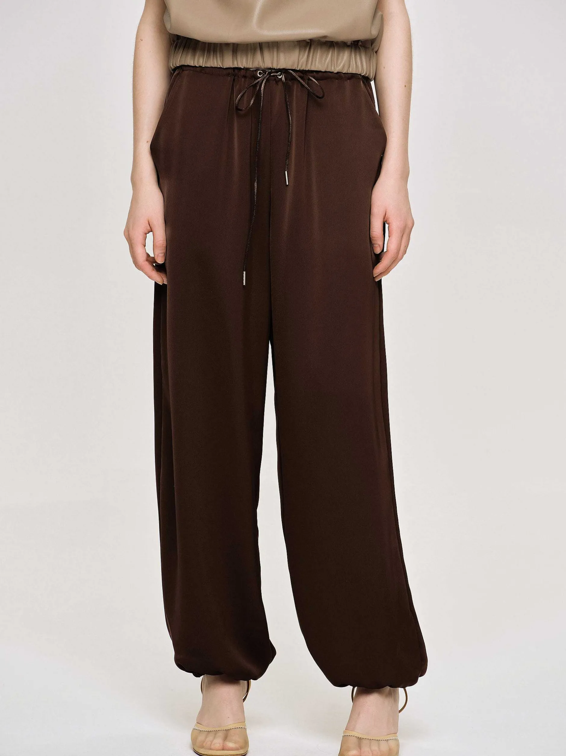 Bottoms-Source Unknown Satin Jogger Pants, Merlot Red