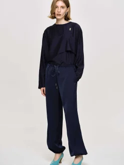 Bottoms-Source Unknown Satin Jogger Pants, Navy