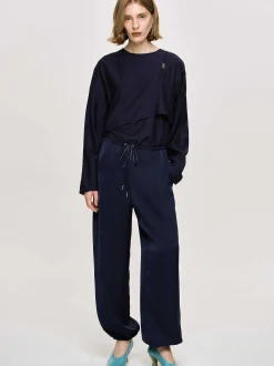 Bottoms-Source Unknown Satin Jogger Pants, Navy