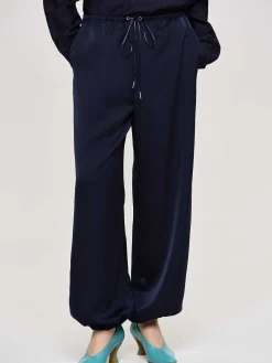 Bottoms-Source Unknown Satin Jogger Pants, Navy