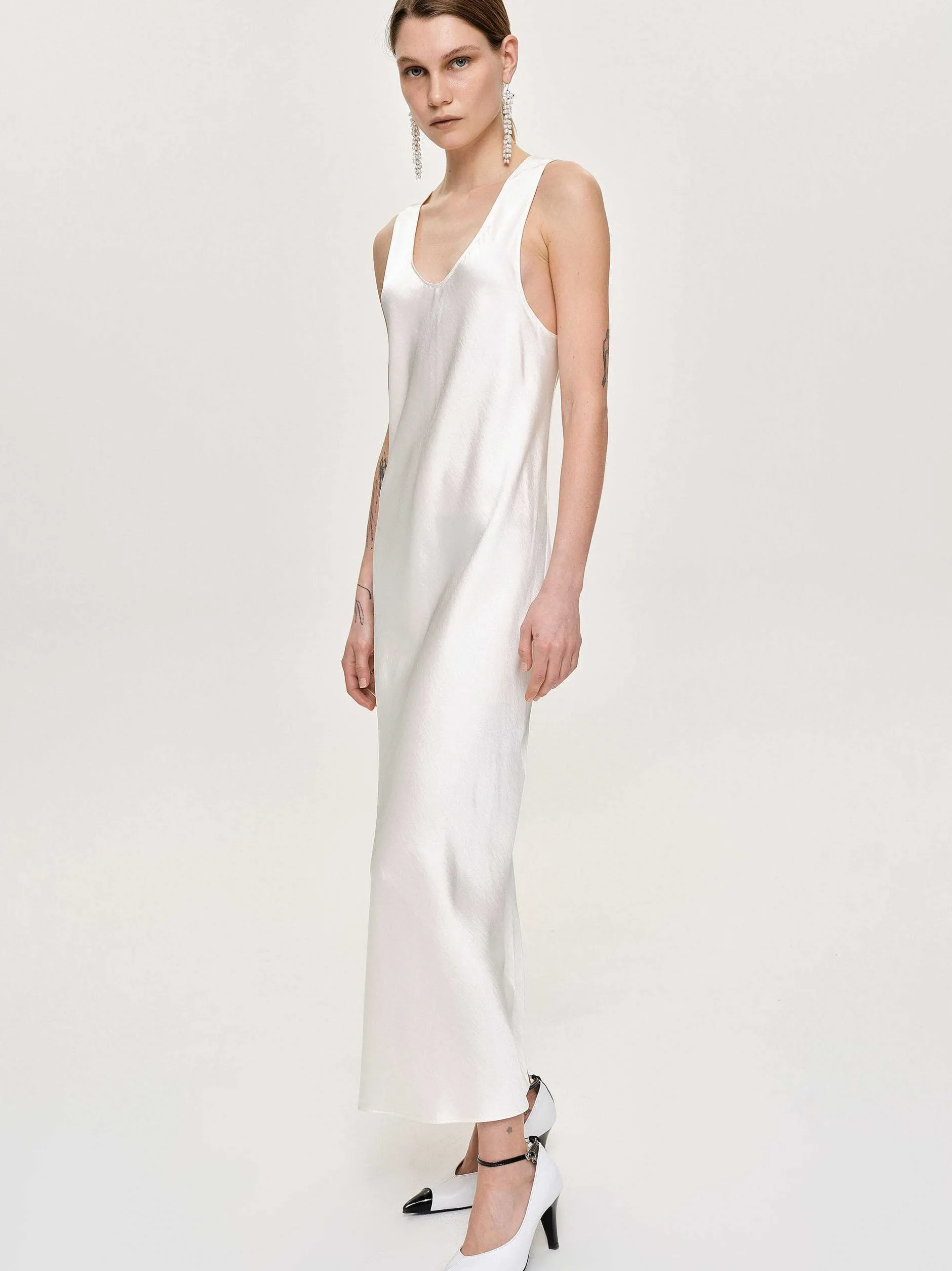 Accessories-Source Unknown Satin Maxi Dress, Pearl