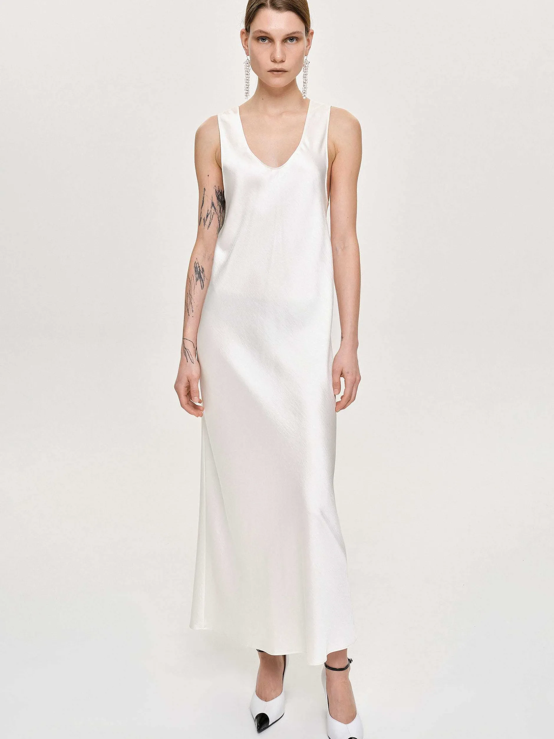 Accessories-Source Unknown Satin Maxi Dress, Pearl