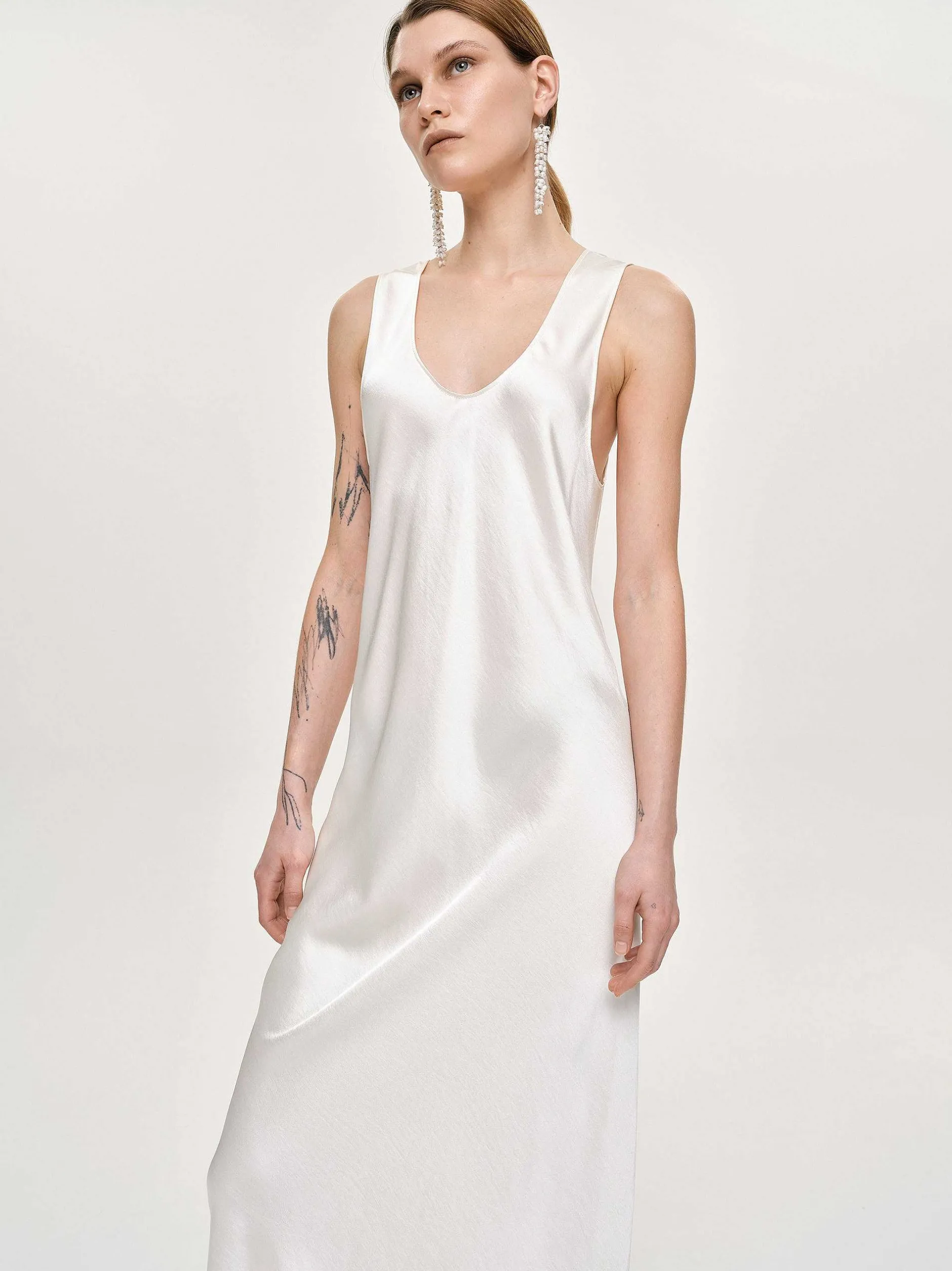 Accessories-Source Unknown Satin Maxi Dress, Pearl