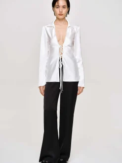 Accessories-Source Unknown Satin-Crepe Pants, Black