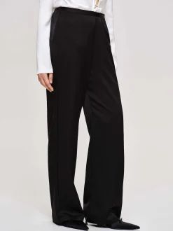 Accessories-Source Unknown Satin-Crepe Pants, Black