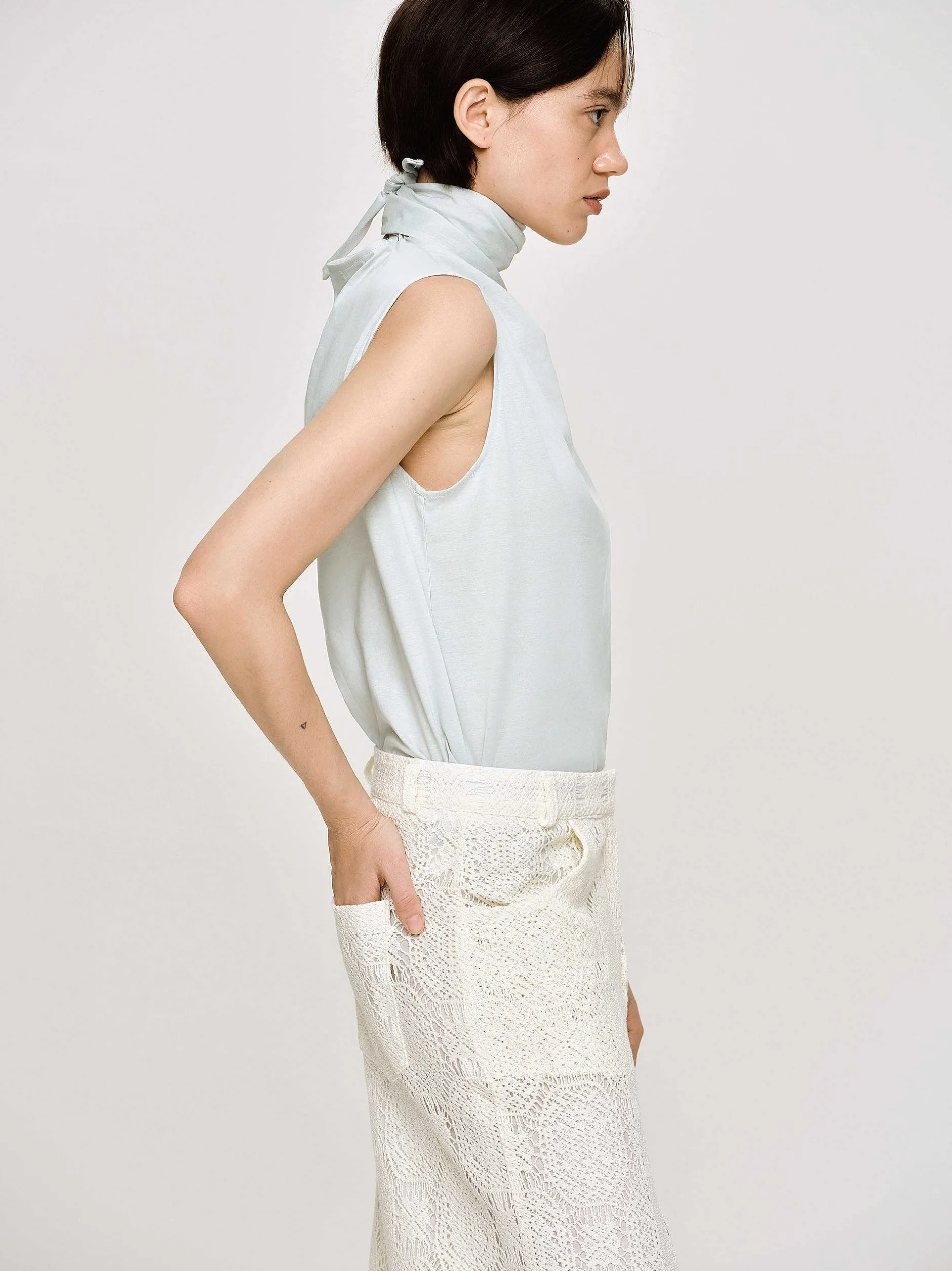 Accessories-Source Unknown Scarf-Neck Top, Blizzard Blue