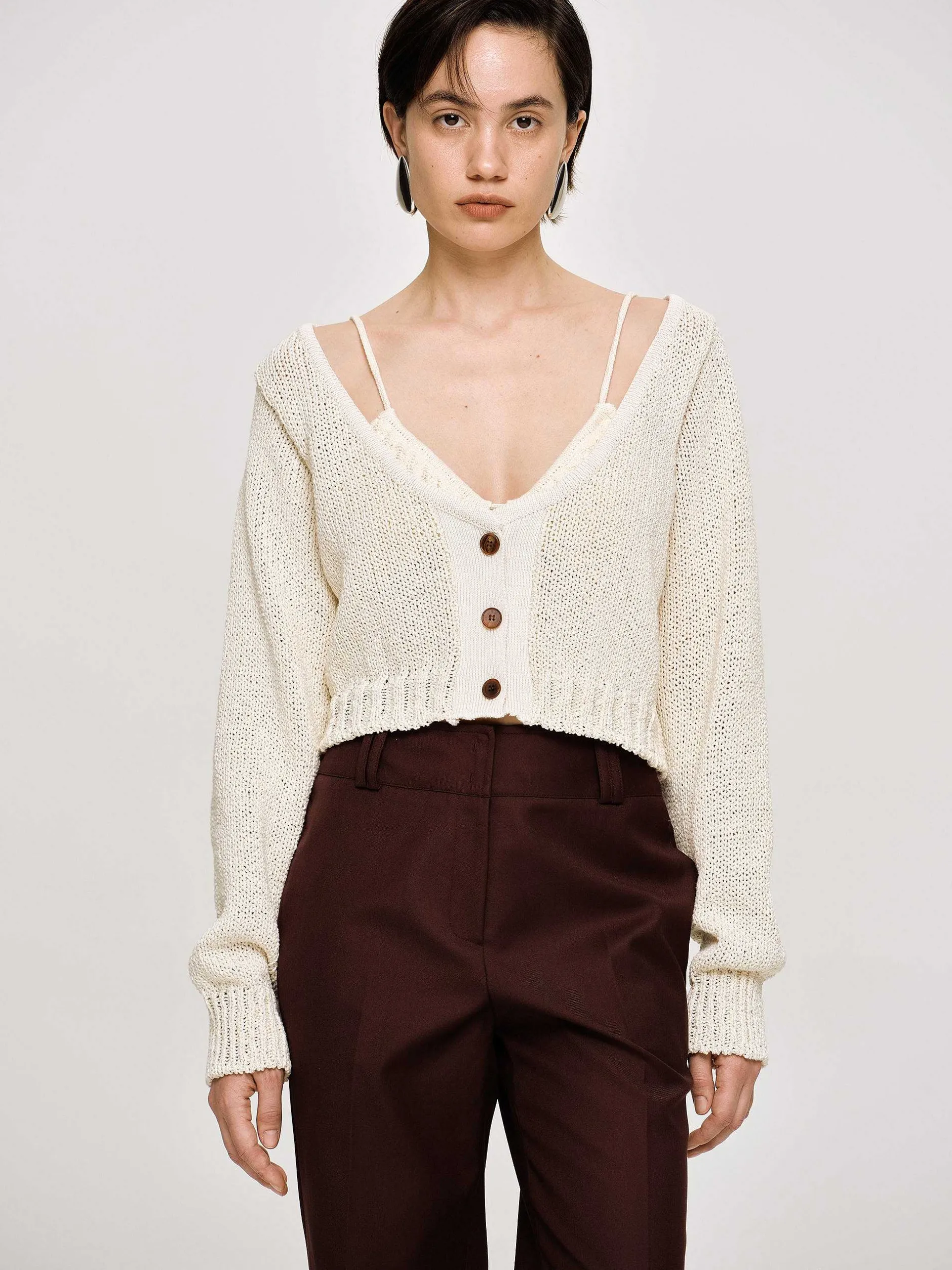 Clothing-Source Unknown Scoop Neck Knit, Almond