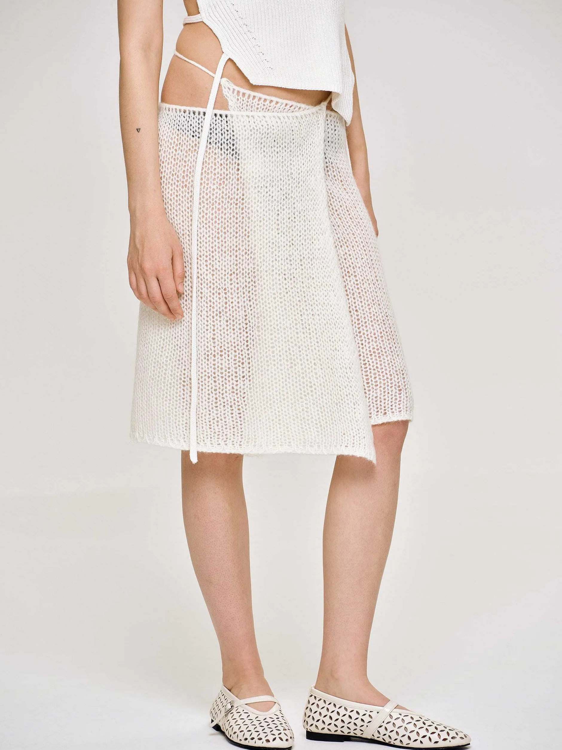 Knitwear-Source Unknown Semi-Sheer Knit Skirt, Birch