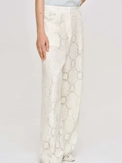 Bottoms-Source Unknown Sevilla Crochet Wide Trousers, Ecru