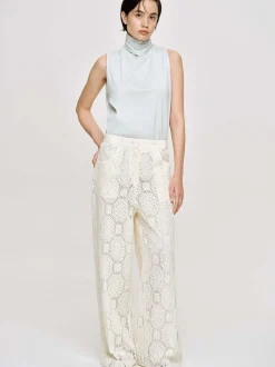 Bottoms-Source Unknown Sevilla Crochet Wide Trousers, Ecru