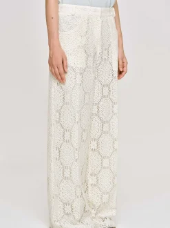 Bottoms-Source Unknown Sevilla Crochet Wide Trousers, Ecru