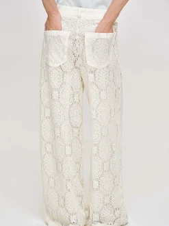 Bottoms-Source Unknown Sevilla Crochet Wide Trousers, Ecru