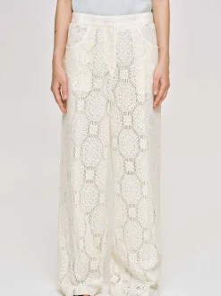 Bottoms-Source Unknown Sevilla Crochet Wide Trousers, Ecru