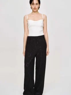 Bottoms-Source Unknown Sevilla Crochet Wide Trousers, Black