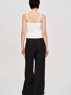 Bottoms-Source Unknown Sevilla Crochet Wide Trousers, Black